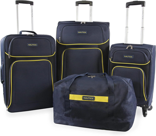 Nautica Seascape Collection 4pc Softside Luggage Set, Navy/Yellow