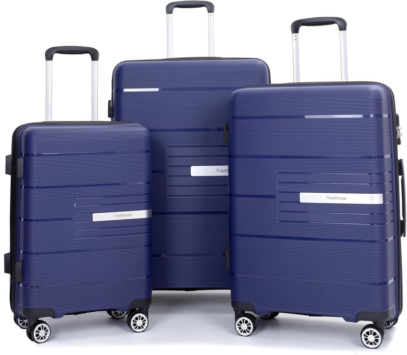 Luggage 3 Piece Sets Suitcase Set with Double Spinner Wheels, Lightweight Carry on Hardside Travel Luggage with TSA Lock, (20/24/28) (Navy)