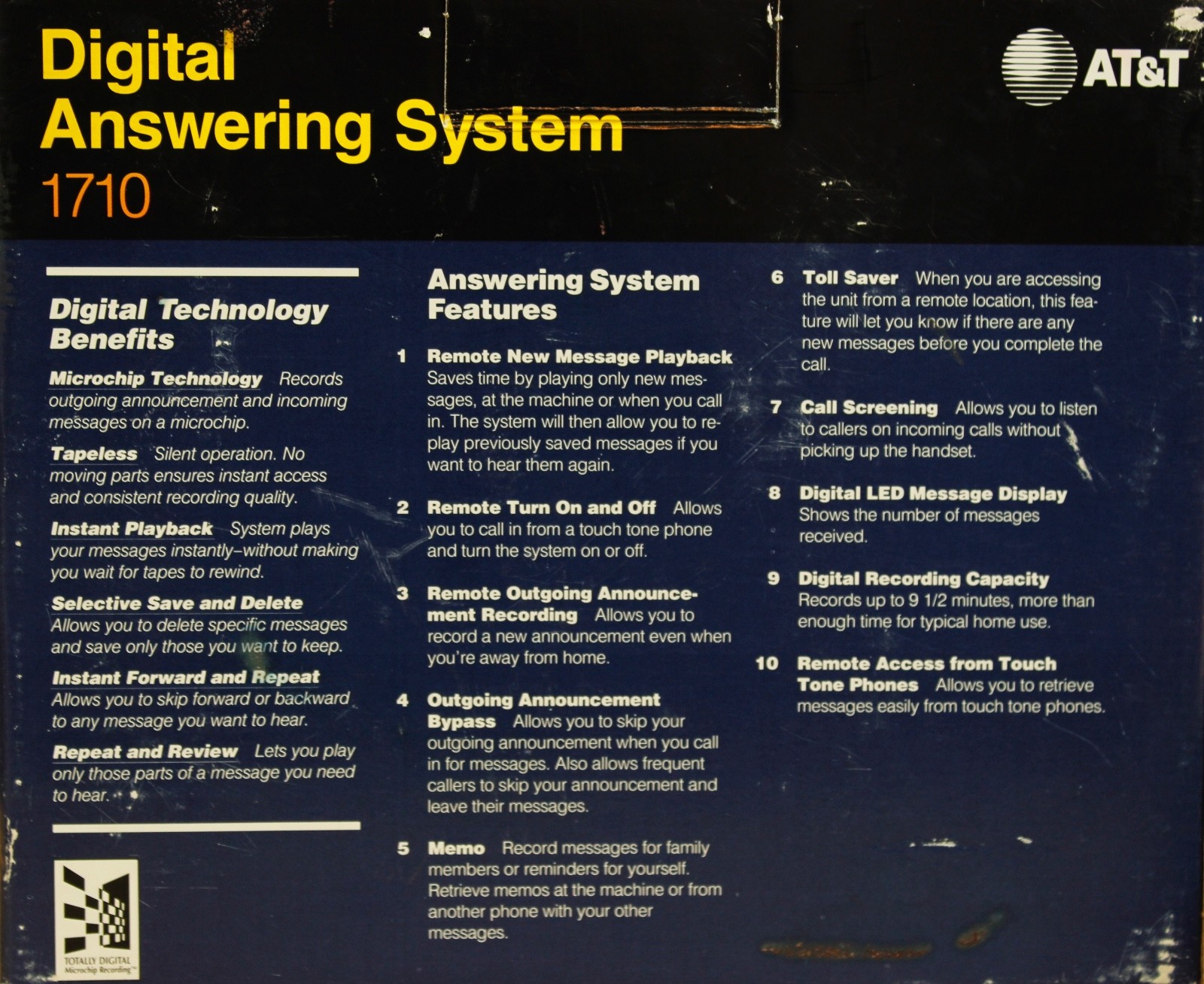 AT&T Tapeless Digital Answering System 1710 No Tapes NIB
