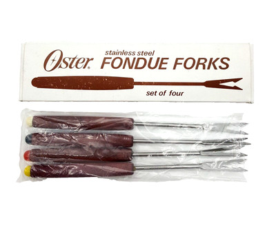 VTG Oster MCM Fondue Forks Wood Handle Stainless Steel Colored Ends 7'' NEW