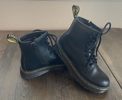 Dr Martens Doc Zavala Lace Up Kids Size 13 Leather Black Boots Bouncing Soles