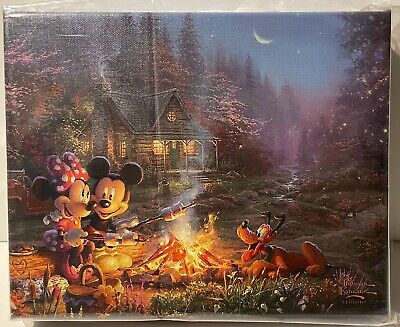 Thomas Kinkade Mickey And Minnie Sweetheart Campfire Wrapped Canvas With CofA
