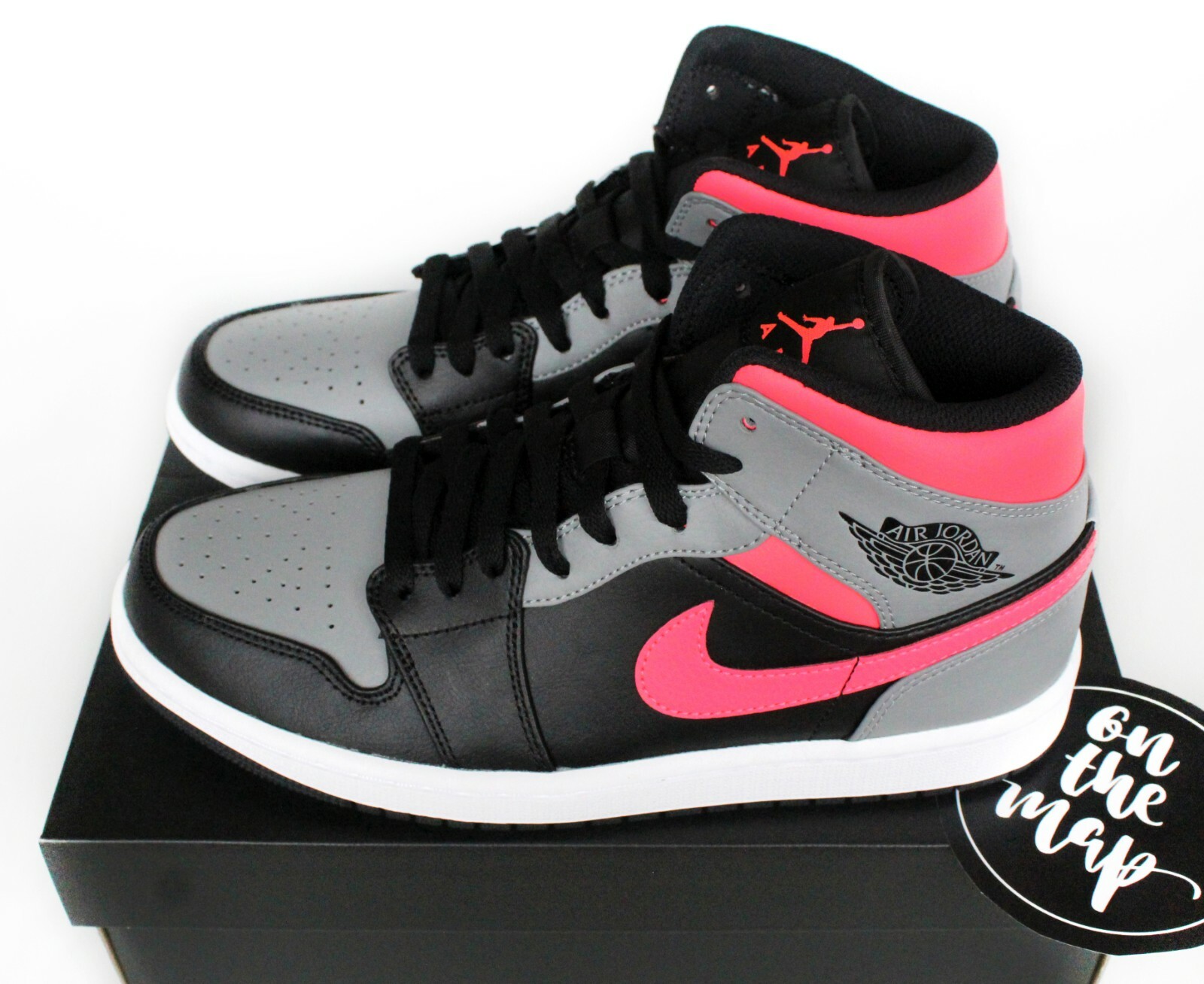 Nike Air Jordan 1 Retro Mid Shadow Grey Hot Punch Pink Black Nike Air Jordan 1 Retro Mid Shadow Grey Hot Punch Pink Black