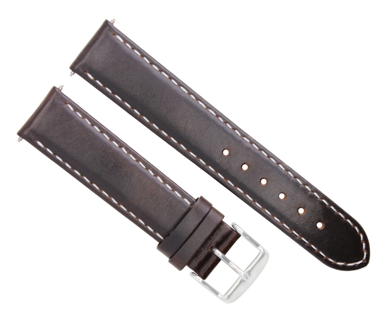 20MM SMOOTH LEATHER STRAP BAND FOR BREGUET WATERPROOF DARK BROWN WHITE STITCHING