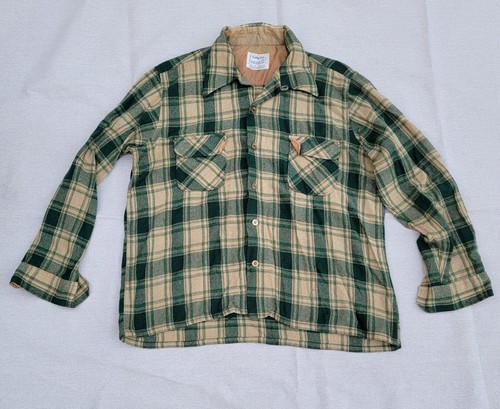 60s 70s VTG LOOP COLLAR Flannel Work Shirt Wool Nylon Flap Pockets Camp