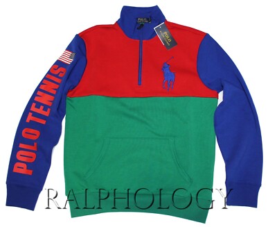 Polo Ralph Lauren Color Block Stadium Tennis Graphic Big Pony Sweater Sweatshirt
