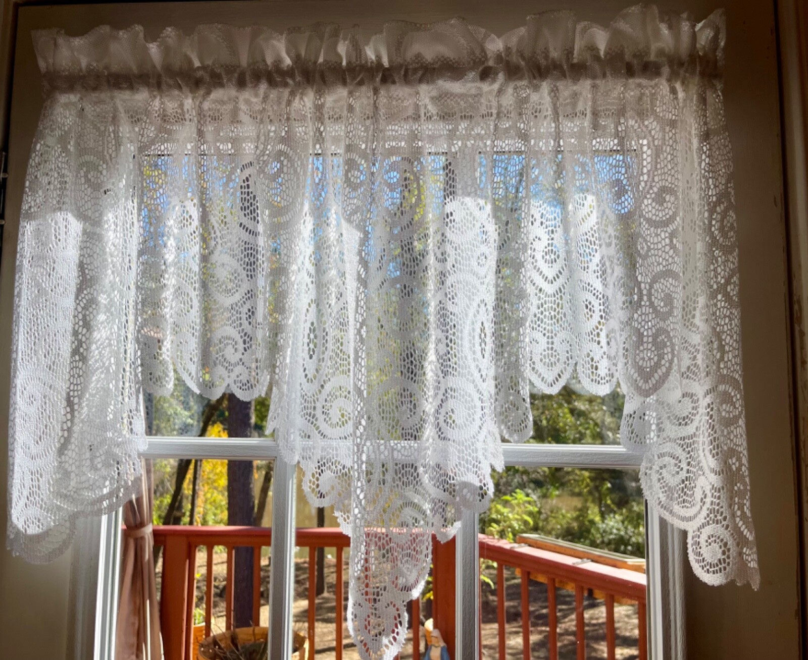 Heritage Lace “White” Lace Scroll Design Curtain Valance  60 W x 60 L (190)