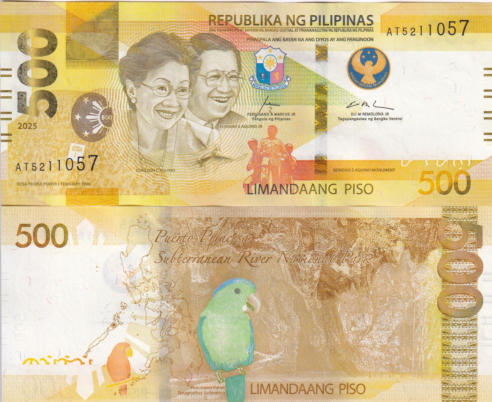 Philippines 500 Piso 2025 P W234A WITH Blind Mark ,blue naped parrot AUnc