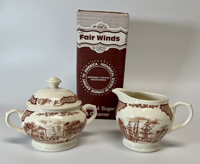 Fair Winds Covered Sugar Bowl  & Creamer Wall St Dock New York NIB