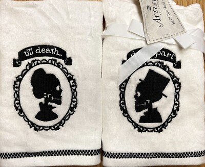 Artistic Accents Mr & Mrs Skeleton Halloween Bathroom Hand Towels Set of 2