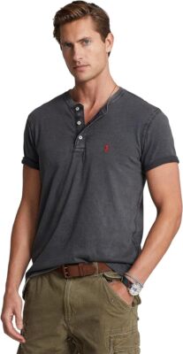 Polo Ralph Lauren Мужская рубашка-поло из джерси Henley, черный, Средний размер