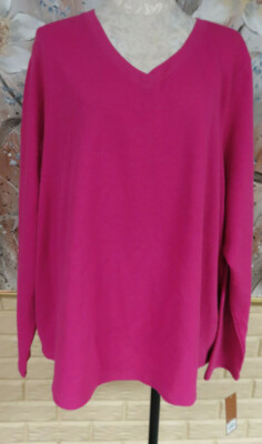 NWT SONOMA 3X VERY BERRY RIBBED PINK PULLOVER V-NECK SHIRT COTTON/POLY WASH 