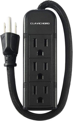 Power Strip with Flat Plug - 3 Ground Outlets 7 Inch Heavy Duty Braided Extensio