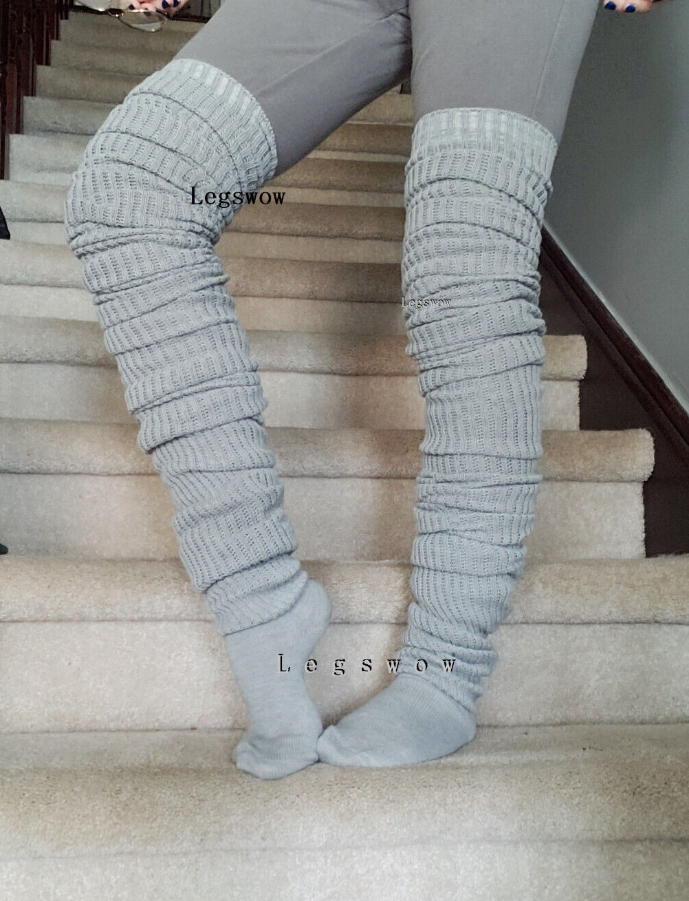 レッグウェア THICK RIBBED THIGH-HIGH SOCKS PLUS SIZE Black Ribbed Thigh High Socks, Women's Extra Long