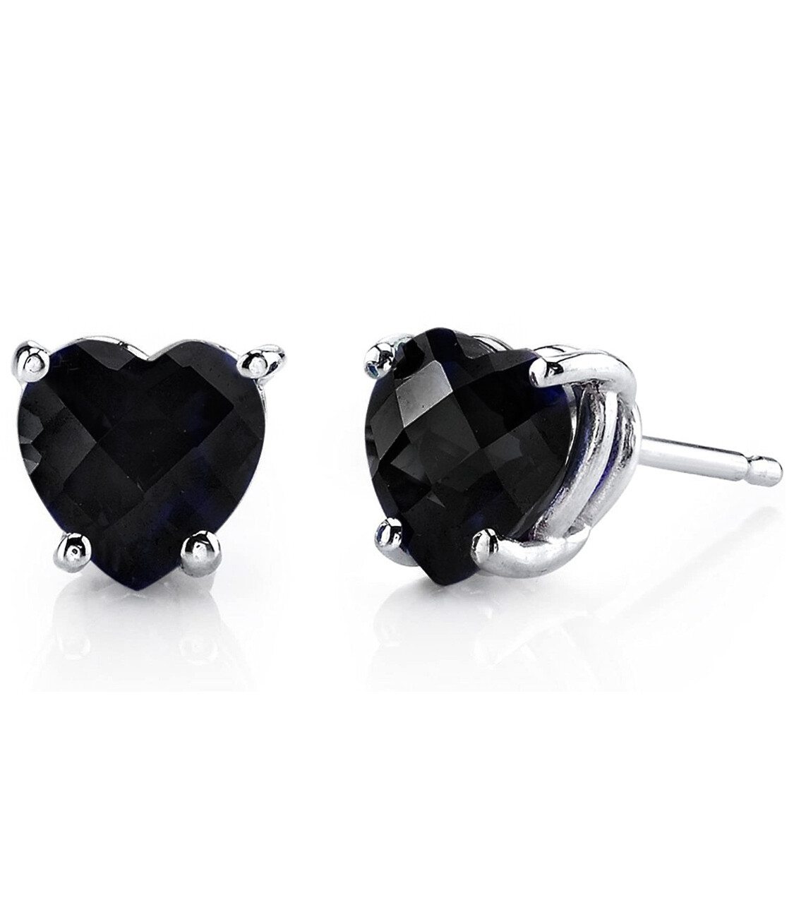 Solid .925 Sterling Silver Heart Shaped Black Stud Earrings