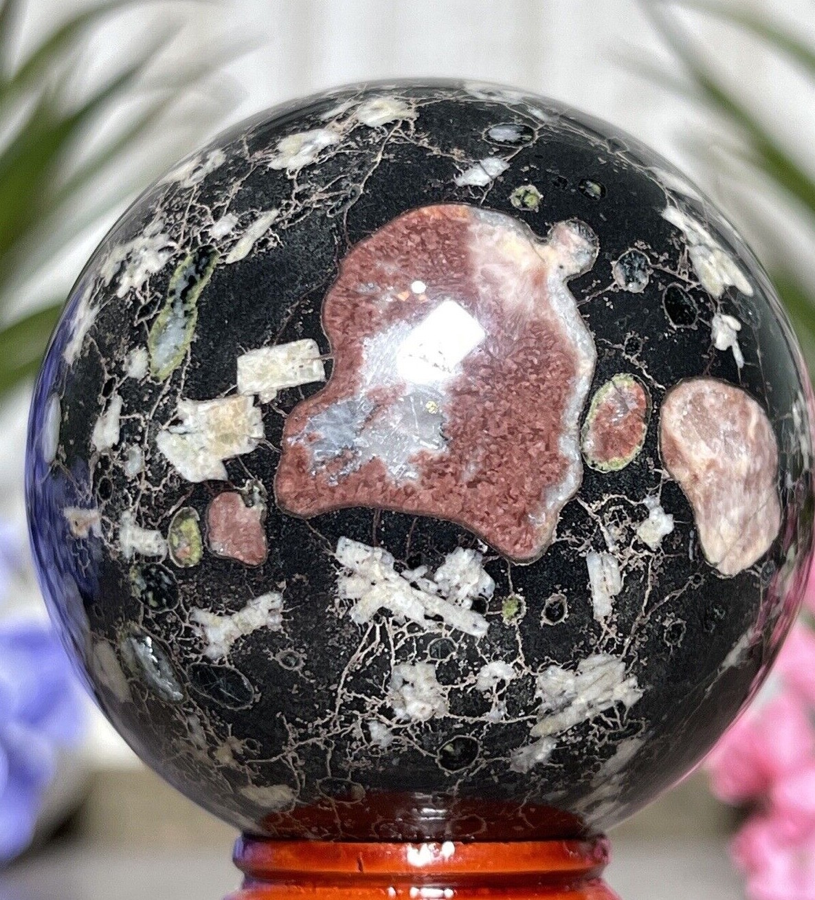 59mm PLUM BLOSSOM JASPER SPHERE -RU STONE JADE Mineral Orb 59mm PLUM BLOSSOM JASPER SPHERE -RU STONE JADE Mineral Orb