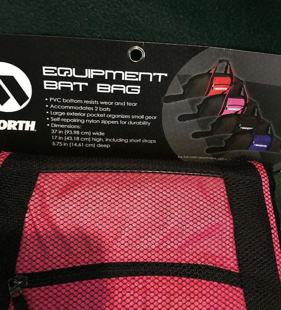 Worth Pink-Black Equipment Bat Bag Baseball Softball Holds 2 Bats Unisex NWT
