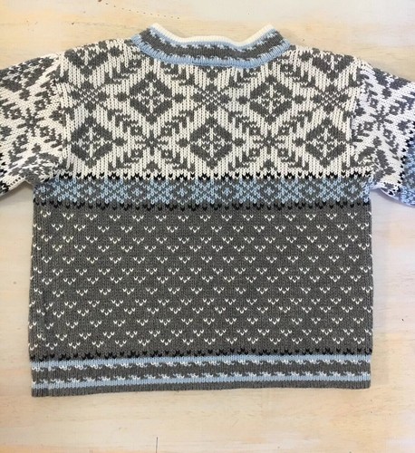 Hanna Andersson Baby Boys Sweater Size 80 /12 months Grey Blue Nordic Snowflake