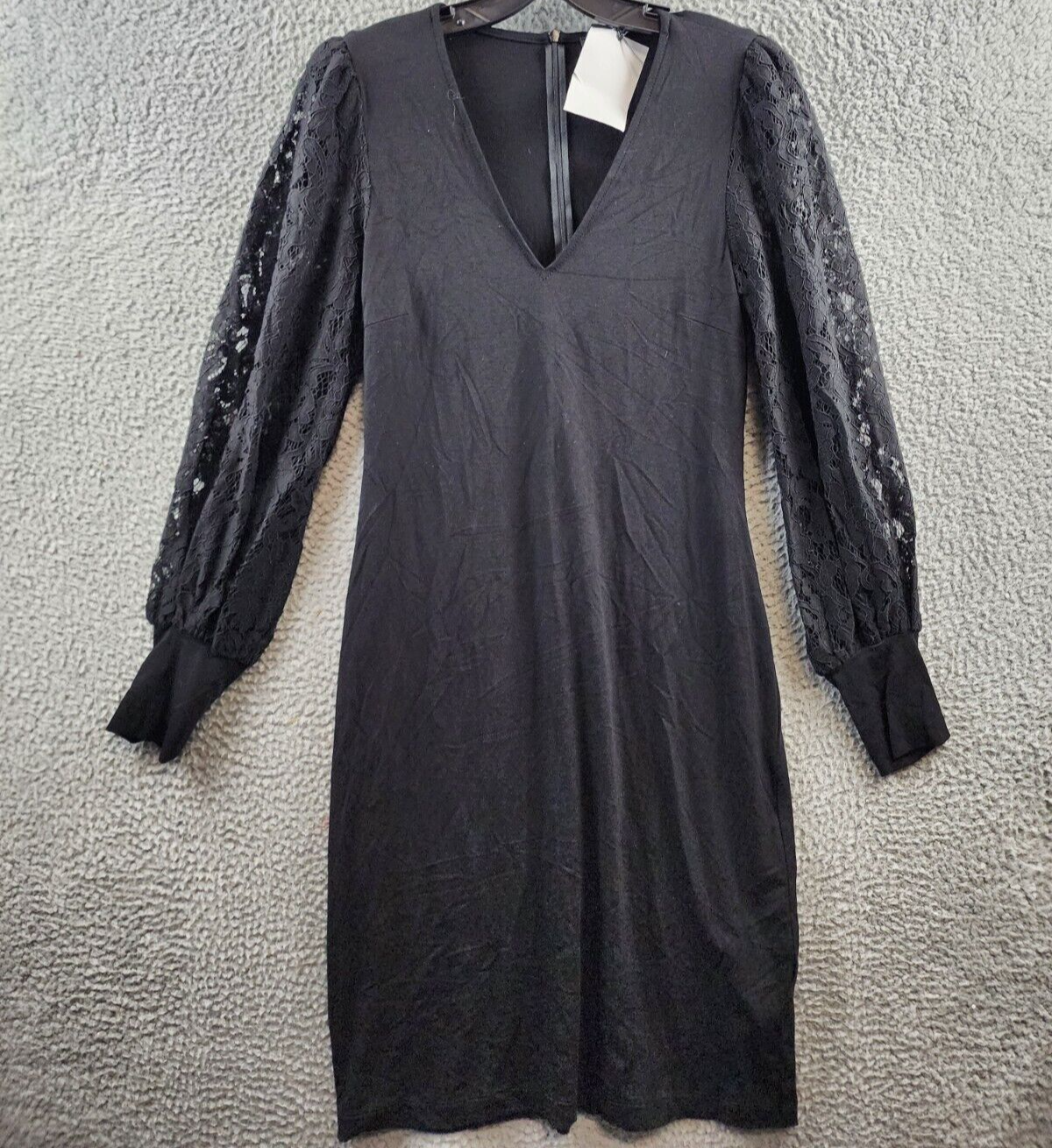 Karen Kane Lace Sleeve Dress Women's S Black Solid V-Neck Back Zip Closure - Picture 2 of 12