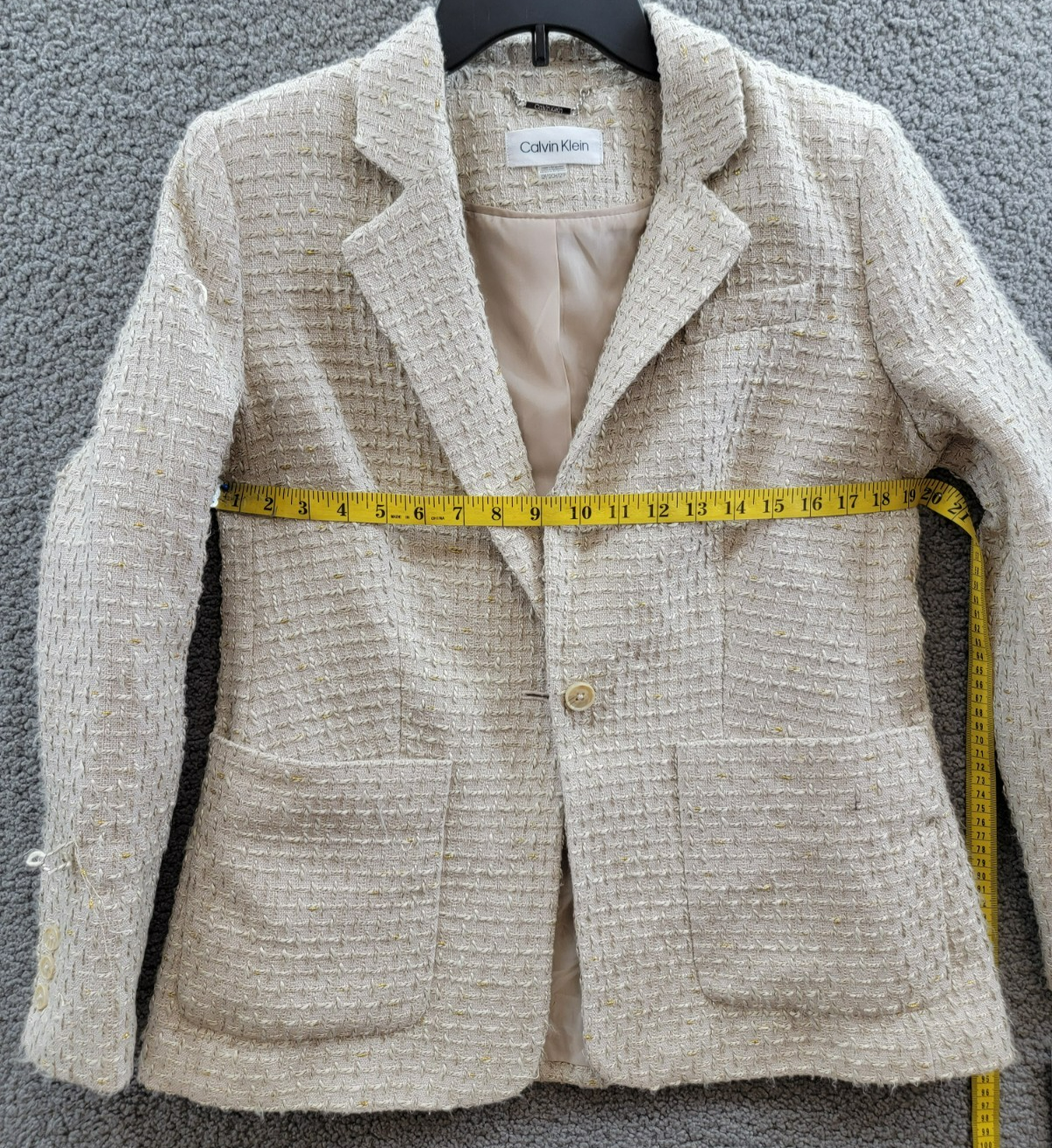 Calvin Klein Petite Patch-Pocket Tonal Tweed Blazer Women's 12P Nomad Multi L/S - Picture 8 of 16
