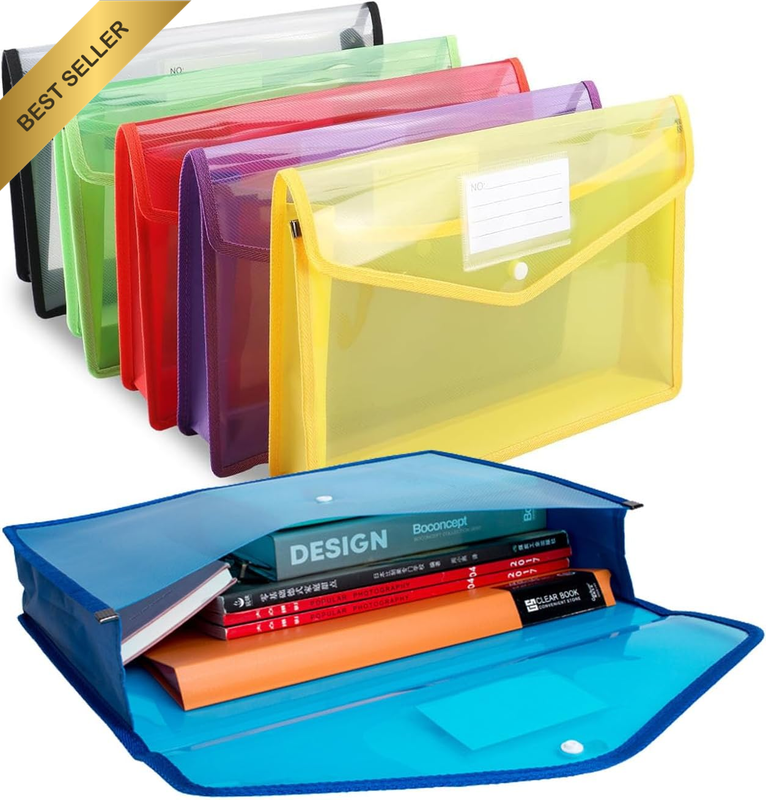 6 PCS Plastic Wallets A4, Folder Document Wallets Large Capacity,Envelopes File