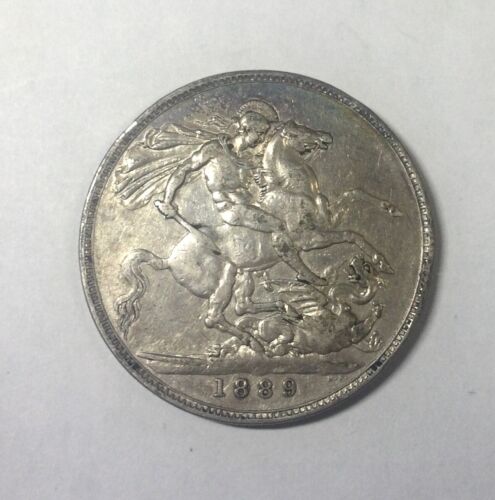 1889 Gt Britain Jubilee Head Silver Crown Decent Grade Coin KM#765 Victoria 