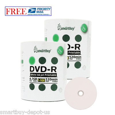 200 Pcs SmartBuy DVD-R DVDR 16X 4.7GB White Inkjet Hub Printable Recordable Disc