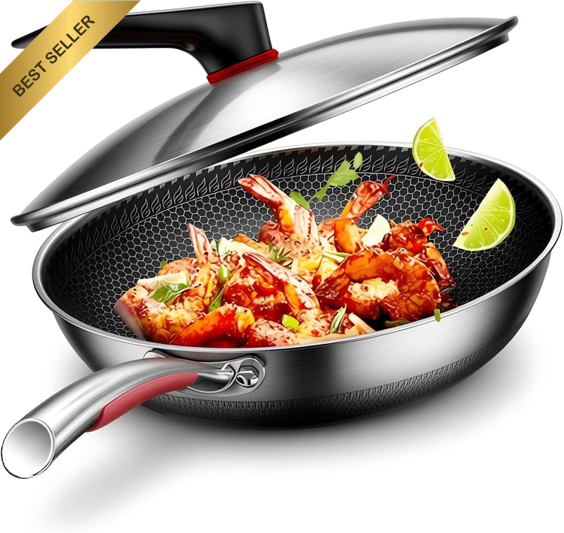 Kitchenware Cookwear Non Stick Wok Pan with Lid,(Pfa,Pfoa Free),Frying Wok Pan S