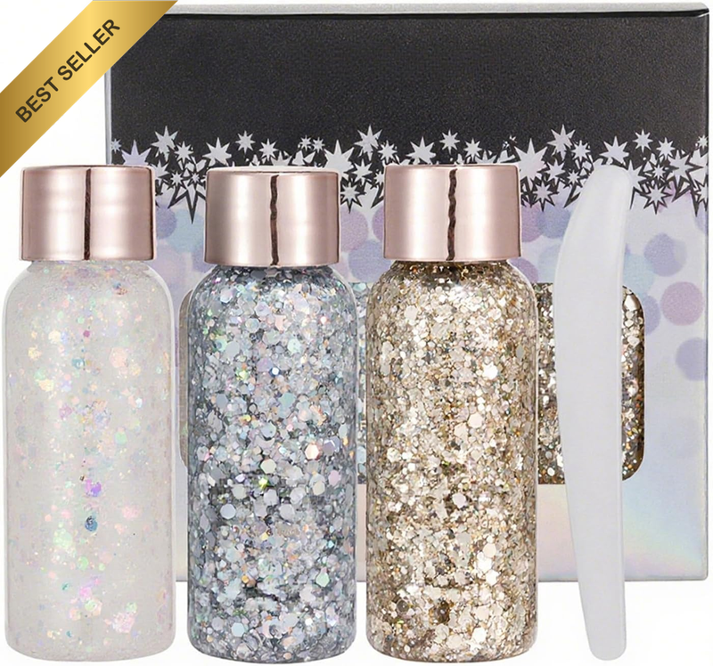 Holographic Body Face Glitter Set, 3 Pack Glitter Eyeshadow Waterproof Quick-Dry