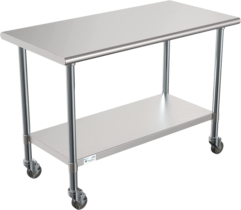 Commercial 24&rdquo; X 48&rdquo; Stainless Steel Work Table Wheels Restaurant Home Use, unde