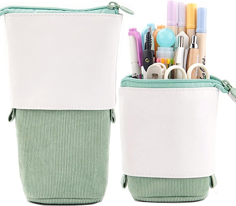 Telescopic Pencil Bag Pen Holder Stationery Case, PU Corduroy Transformer Bag