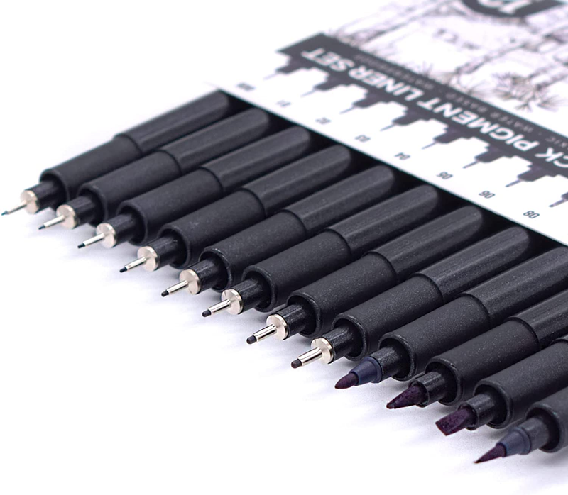 Black Drawing Pens,12 Art Pens Set,Fineliner Ink Pens,Micro-