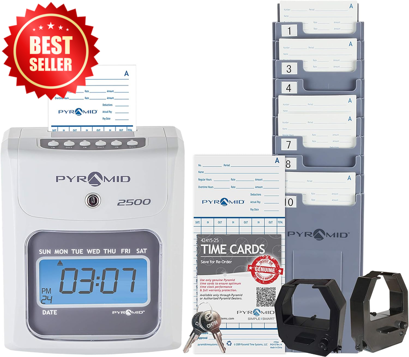 Auto Aligning Time Clock 2500K1 Bundle 100 Cards Ink Ribbons Rack Keys US