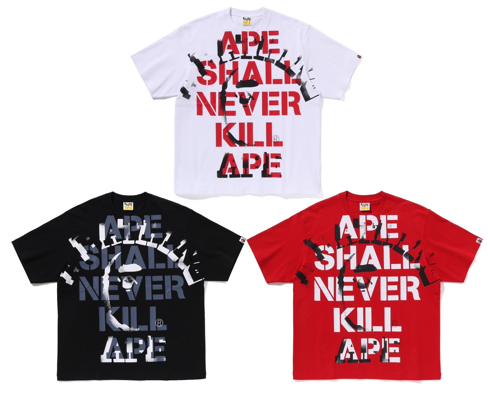 【A BATHING APE】3色展開 GARMENT DYE SPRAY PRINT COLLEGE TEE GARMENT DYE SPRAY PRINT COLLEGE RELAXED FIT TEE | bape.com