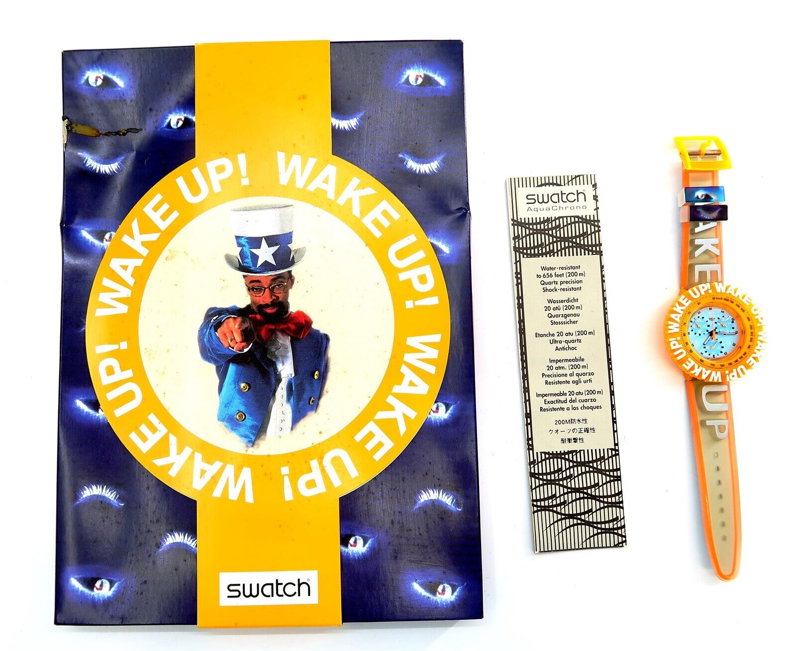 Swatch Aqua Chrono Watch WAKE UP SBZ104 by Spike Lee Box Set AS-IS READ NOTES!! Swatch Aqua Chrono Watch WAKE UP SBZ104 by Spike Lee Box Set AS-IS READ NOTES!!