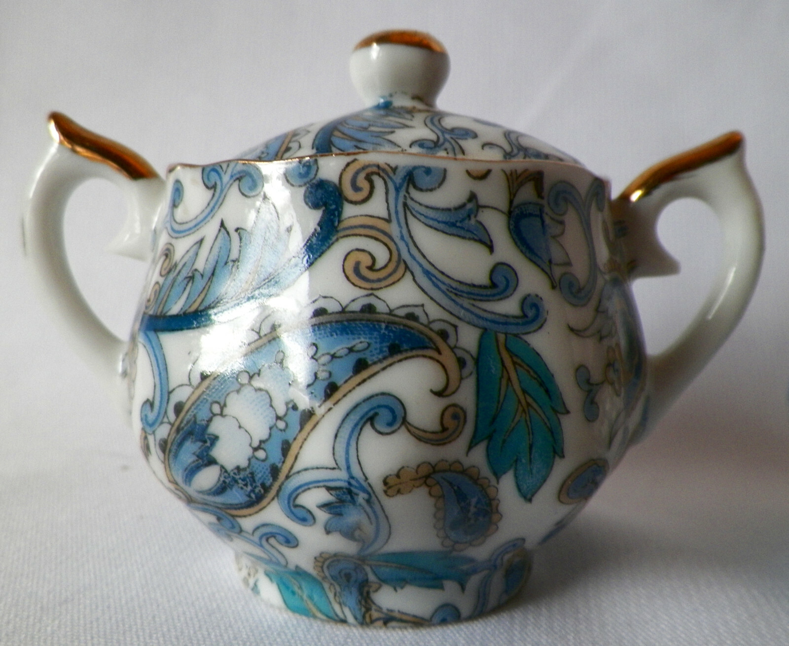 Lefton China BLue Paisley Miniature Creamer & Sugar set