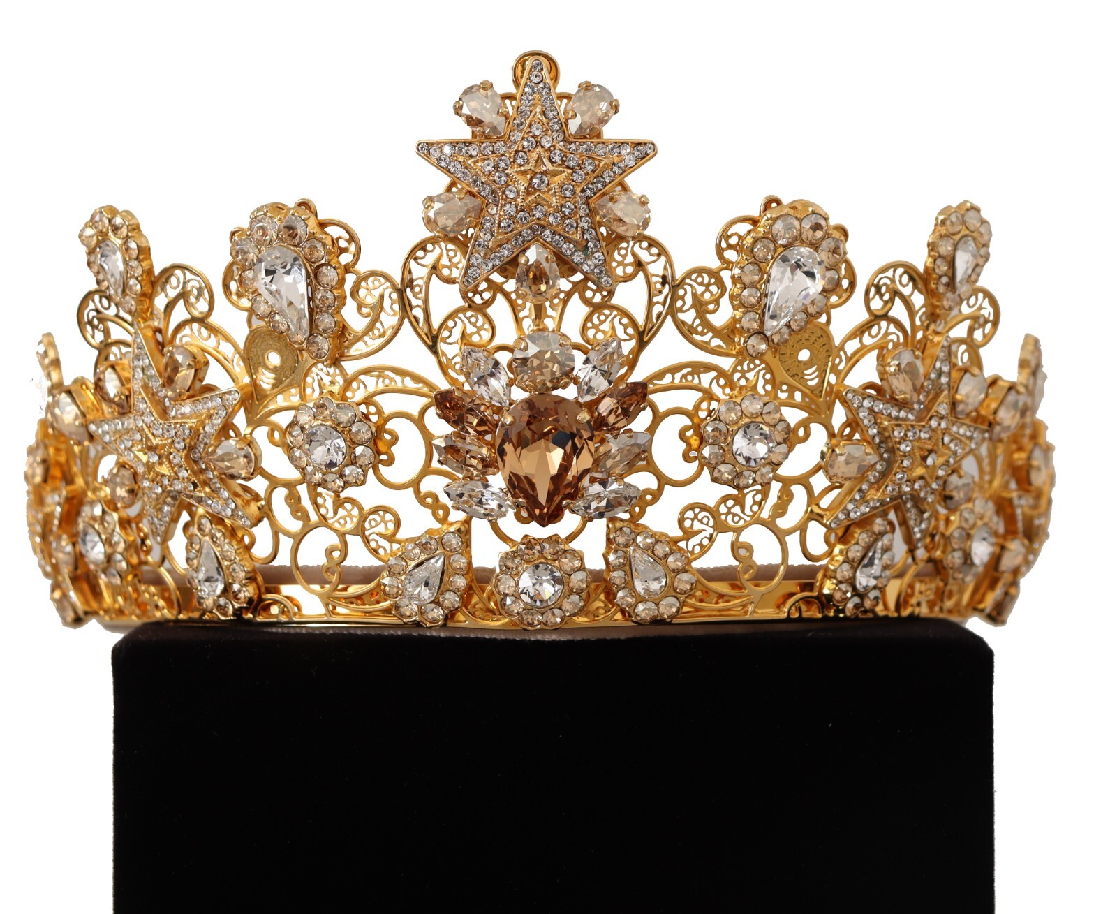 

DOLCE - GABBANA Тиара золотистого цвета, латунная звезда, прозрачная хрустальная корона, диадема, рекомендуемая розничная цена 5000 долларов США., Золотой