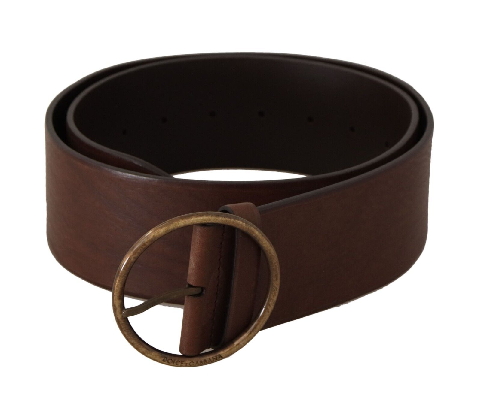Pre-owned Dolce & Gabbana Belt Brown Leather Wide Waist Logo Metal Round Buckle 90cm/36in