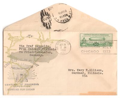 1933 GRAF ZEPPELIN Chicago CENTURY OF PROGRESS WORLD'S FAIR Sc C18 Flown Cover