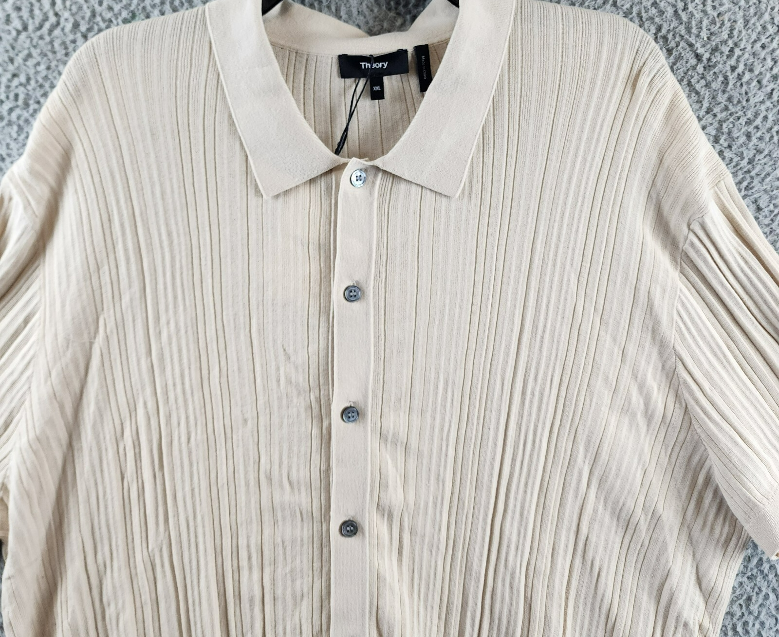Theory Cairn Tactile Finish Regular Fit Button Up Shirt Men's XXL Sand Solid S/S - Picture 4 of 14