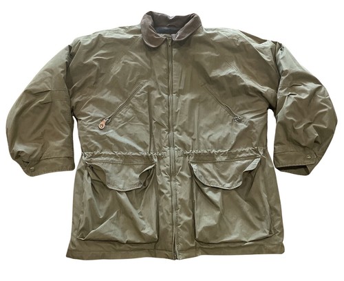 Mens* TIMBERLAND* Green Leather Trim Wool Lined Zip Bomber Parka Jacket XL EUC