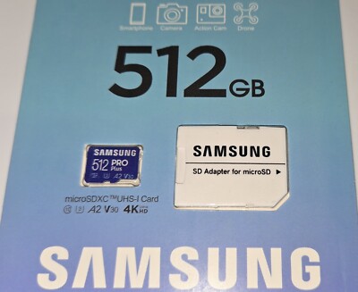 SAMSUNG EVO Plus 512GB MicroSDXC UHS-1 10 3 A2 V30 4k UltraHD - includes Adapter