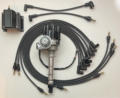 CHEVY 327 350 SMALL FEMALE CAP HEI Distributor + BLACK WIRES UNDER EXHAUST +COIL