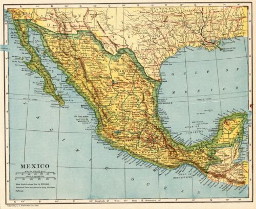 1921 Antique MEXICO Map and BAJA California Map Travel Gallery Wall Art 7400