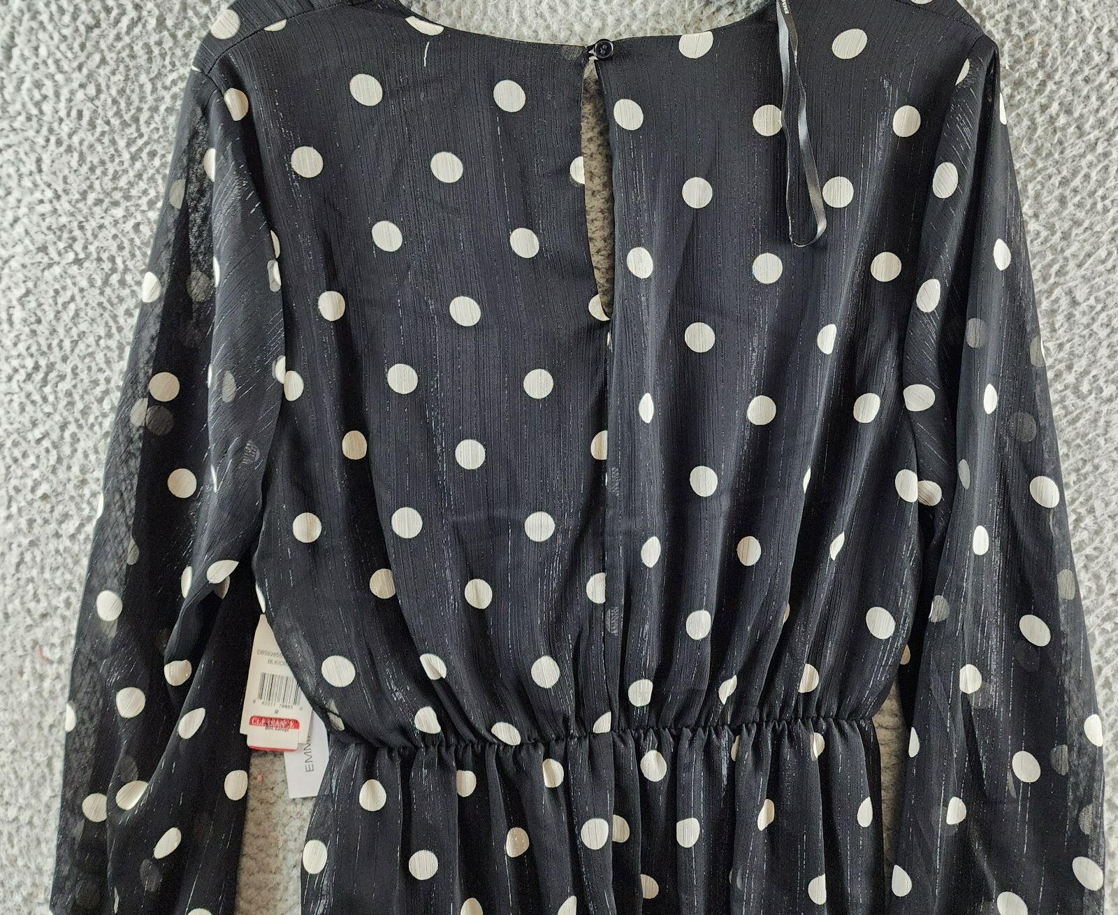 Emma & Michelle Faux Wrap Dress Women's M Black/White Dot Snap Front Button Back - Picture 11 of 11