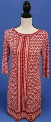 Max Studio Women s 3/4 Sleeve Pullover Shift Dress Red/Multi Print Size XS