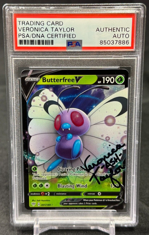 Butterfree V Darkness Ablaze 001 Veronica Taylor -Ash- Signed PSA