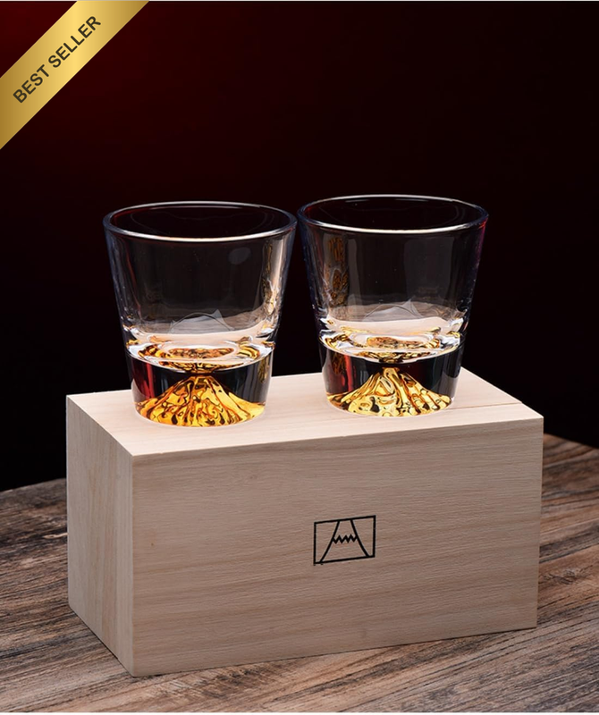 2-Pack Handleless Glass Set, 8.5Oz Mountain Crystal Whiskey Glass, Scottish Bour