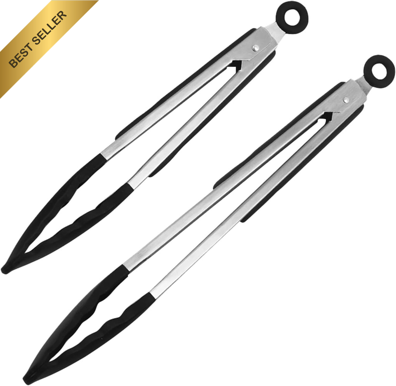 2Pcs Stainless Steel Kitchen Tongs with Silicone Tips Non-Slip Cooking Tool