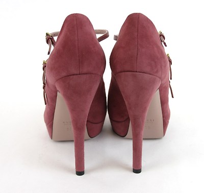 Pre-owned Gucci $795 Authentic  Suede High Heel Platform Pump, 309983 6414 In Tibet Red